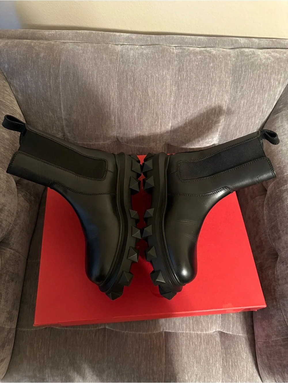 Valentino Leather Studded Accents Chelsea Boots